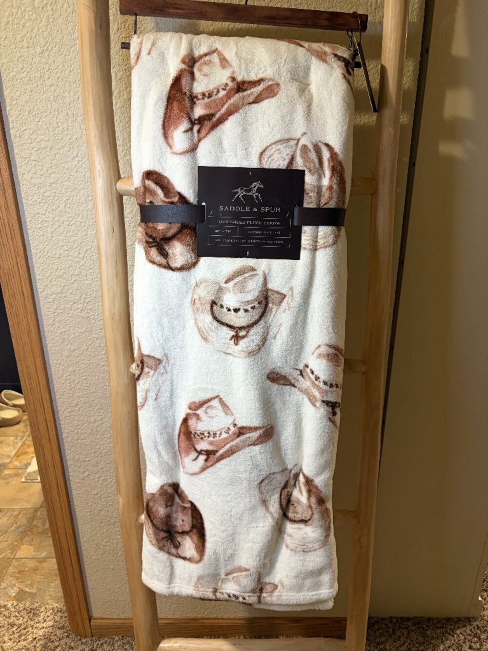 Saddle & Spur Cowboy Hat Western Plush Throw Blanket 60x70 NWT